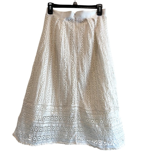 Boden Ivory Cotton Crochet Lace Boho Midi Skirt - Geometric A-Line - Size 6 - Picture 2 of 8